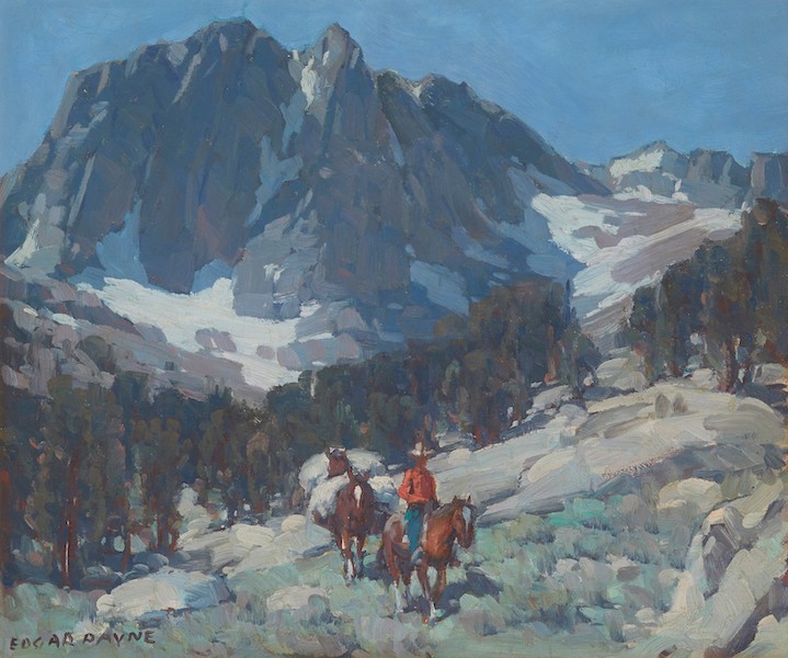 Edgar Alwin Payne, ‘Rider on horseback with pack mules in a mountainous landscape,’ estimated at $40,000-$60,000 