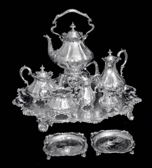 Savory & Sons early to mid-19th-century nine-piece silver tea and coffee set, estimated at $24,000-$29,000
