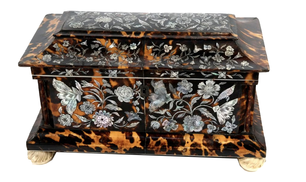 English late Georgian sarcophagus-form tea caddy, $2,375