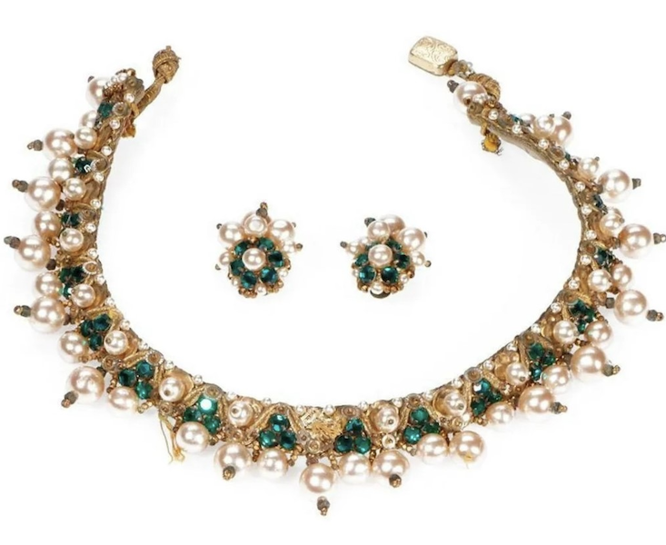 Circa-1940s Leni Kuborn-Grothe jewelry set of a collar necklace and clip earrings, estimated at $500-$800