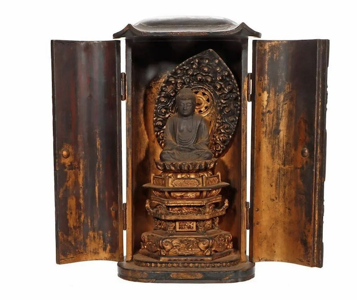Gilt ebonized Japanese Buddha shrine, estimated at $800-$1,200