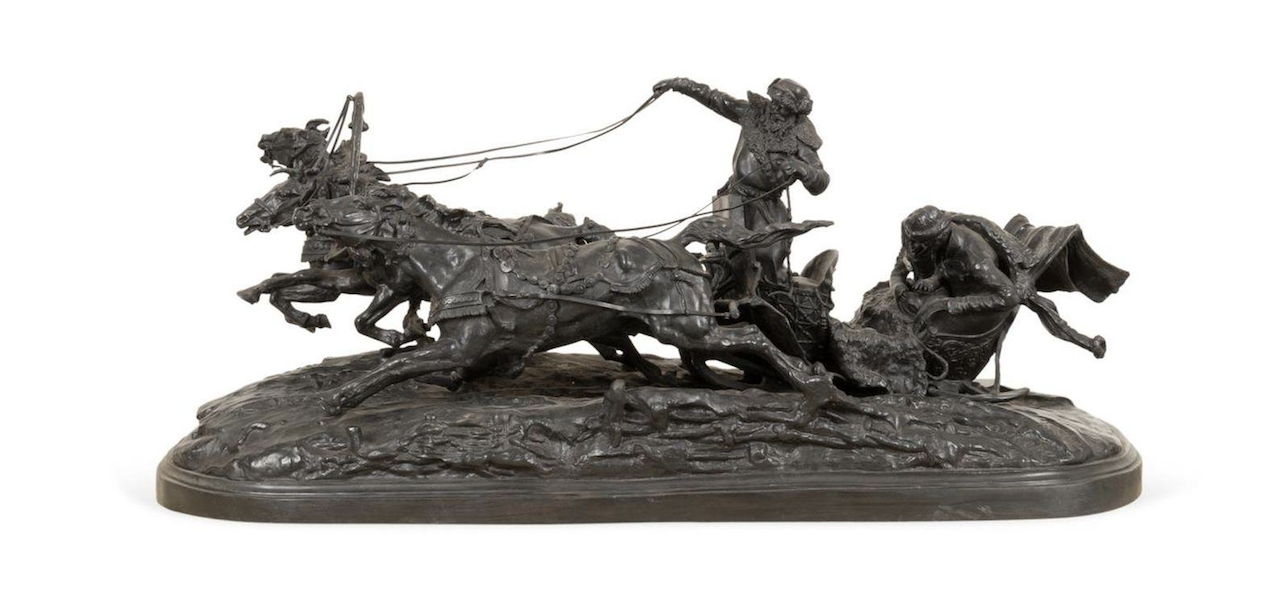 Bronze sculpture after Evgeni Lanceray, ‘A Pleasure Ride in a Winter Troika,’ estimated at $30,000-$50,000