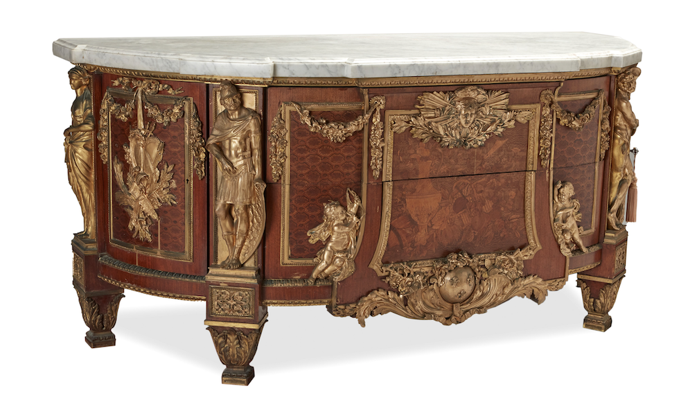 Louis XVI-style commode after Jean-Henri Riesener, estimated at $12,000-$18,000
