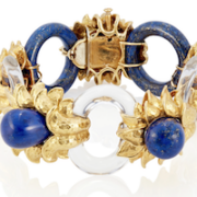 David Webb 18K gold rock crystal and lapis lazuli bracelet, $28,125