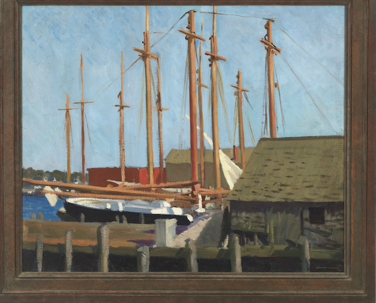 Edward Hopper, ‘Tall Masts,’ 1912. Oil on canvas, 24 1/4 by 29 1/4in. (61.6 by 74.3cm). Whitney Museum of American Art, New York. Josephine N. Hopper bequest, 70.1198. Digital image © Whitney Museum of American Art / Licensed by Scala / Art Resource, NY © 2023 Heirs of Josephine N. Hopper / Licensed by Artists Rights Society (ARS), NY 