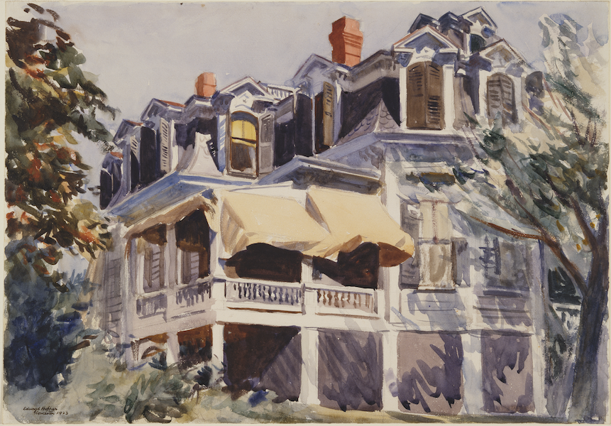 Edward Hopper, ‘The Mansard Roof,’ 1923. Watercolor over graphite on paper, 13 7/8 by 20in. (35.2 by 50.8cm). The Brooklyn Museum, New York, Museum Collection Fund, 23.100. © 2023 Heirs of Josephine N. Hopper / Licensed by Artists Rights Society (ARS), NY 