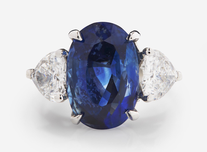 Platinum and diamond ring centered on a seven-carat Kashmir sapphire, estimated at $200,000-$300,000