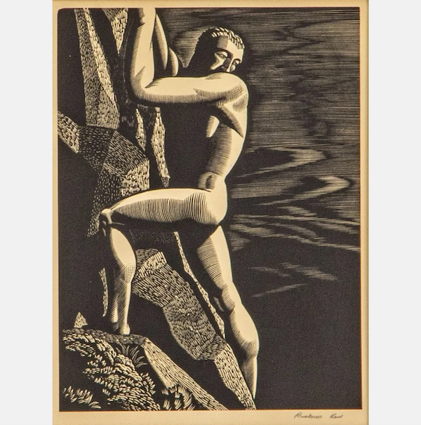 Rockwell Kent, ‘Mountain Climber,’ one of several Print Club of Cleveland editions in the sale, estimated at $1,500-$2,000. Image courtesy of Gray’s Auctioneers and LiveAuctioneers