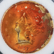 1857-S $20 U.S. gold coin with a deep golden-red patina, known as the ‘Golden Gate’ coin, estimated at $75,000-$200,000