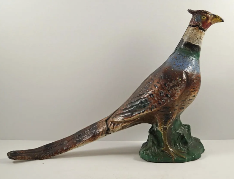 Circa-1920s-1930s oversize cast-iron pheasant-form doorstop, estimated at $1,000-$1,250