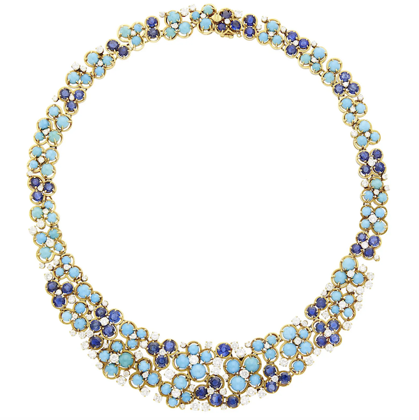 Van Cleef & Arpels turquoise, diamond and sapphire bib necklace, $100,800