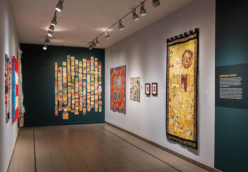 Installation photo from What the Quilt Knows About Me, on view at the American Folk Art Museum through Oct. 29. Image courtesy American Folk Art Museum, photo credit Eva Cruz, EveryStory. 