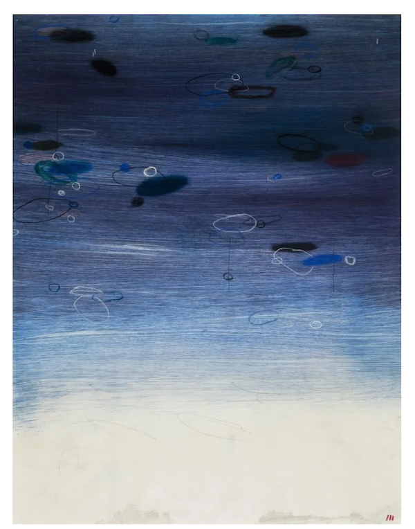 Emmi Whitehorse’s ‘Untitled (Dark Blue)’ pastel on paper earned $4,000 plus the buyer’s premium in November 2021. Image courtesy of Santa Fe Art Auction and LiveAuctioneers.
