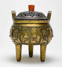 Chinese gilt bronze archaistic censer and cover, estimated at $3,000-$5,000
