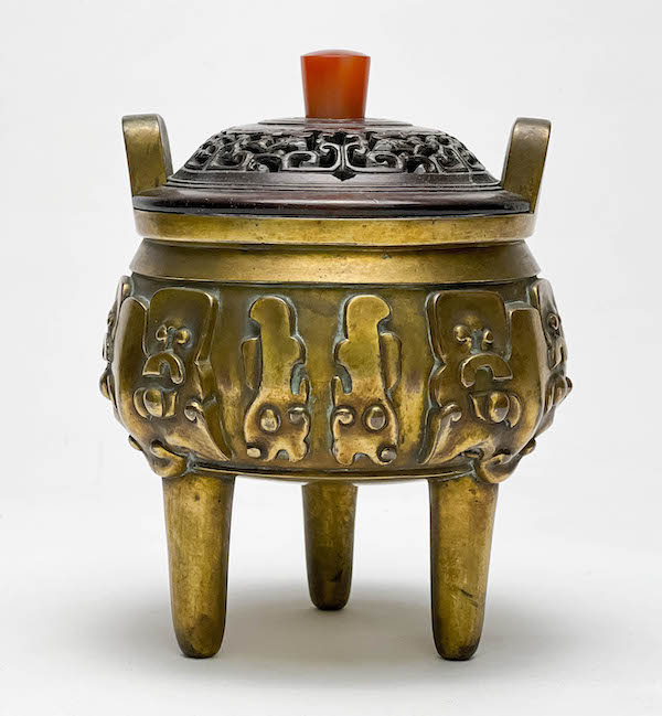 Chinese gilt bronze archaistic censer and cover, estimated at $3,000-$5,000