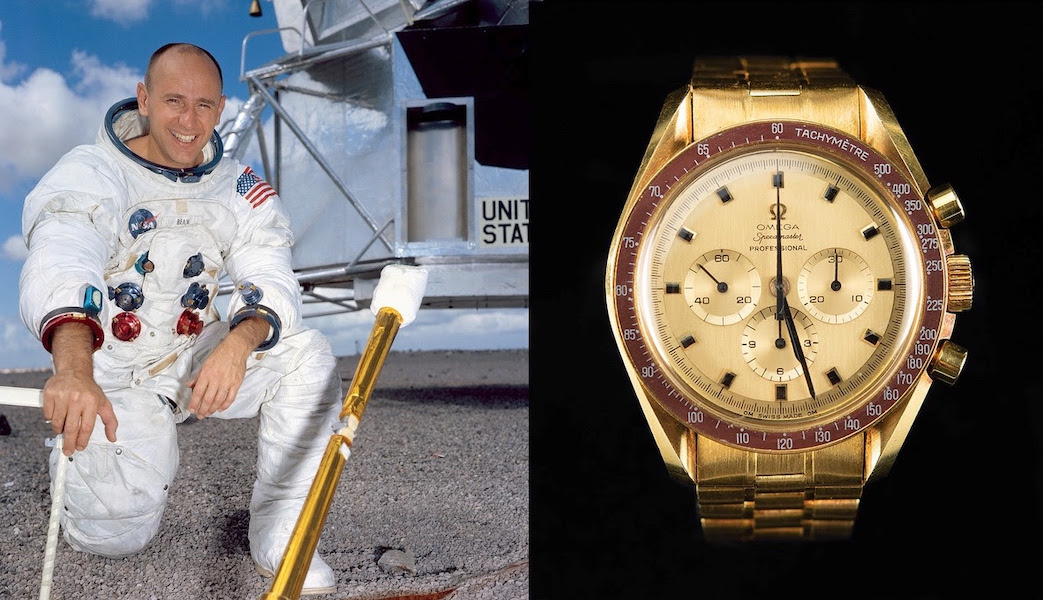 Apollo 12 astronaut Alan Bean was one of 26 people who received an 18K gold Omega Speedmaster Professional 1969 Apollo 11 commemorative watch. The one belonging to the late astronaut just sold for $302,500. Images courtesy of RR Auction