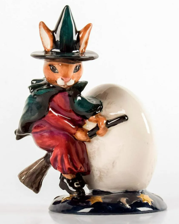 A Halloween-inspired Royal Doulton Bunnykins prototype figurine of a bunny dressed as a witch brought $2,800 plus the buyer’s premium in December 2021. Image courtesy of Lion and Unicorn and LiveAuctioneers.
