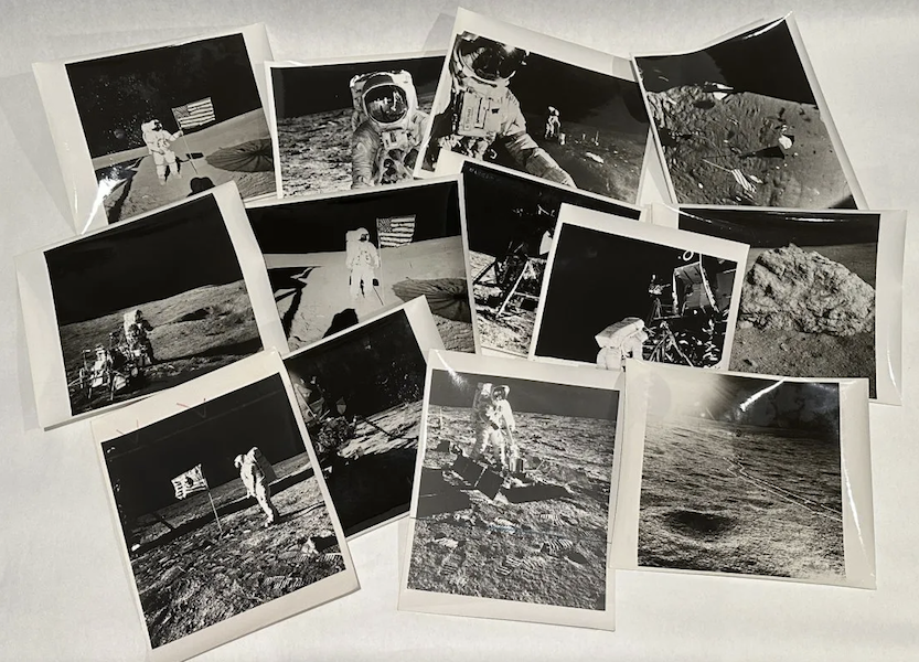 Three lots consist of assemblages of NASA photos depicting astronauts and others involved with America’s space program around the time of the 1969 Apollo XI mission, which was the first to land humans on the Moon. NASA identifications and descriptions are shown on verso. Lot 101 shown here. Provenance: former NASA employee. Each lot is estimated at $200-$300.