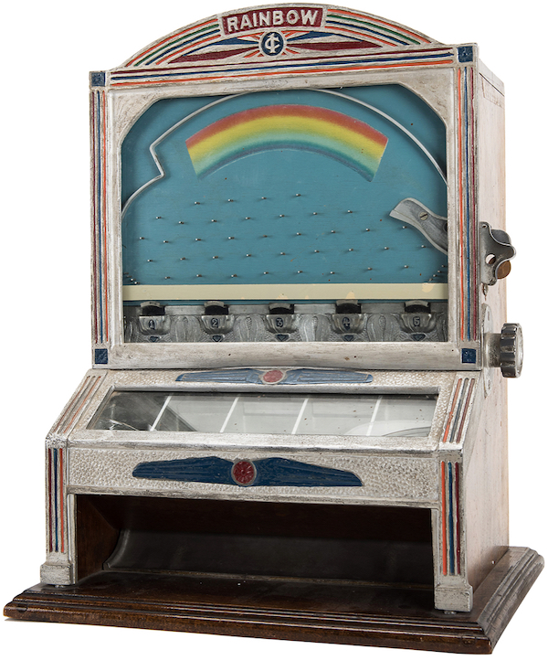 O.D. Jennings & Co. 1 Cent Rainbow Five Jacks coin-op machine, estimated at $2,000-$3,000 