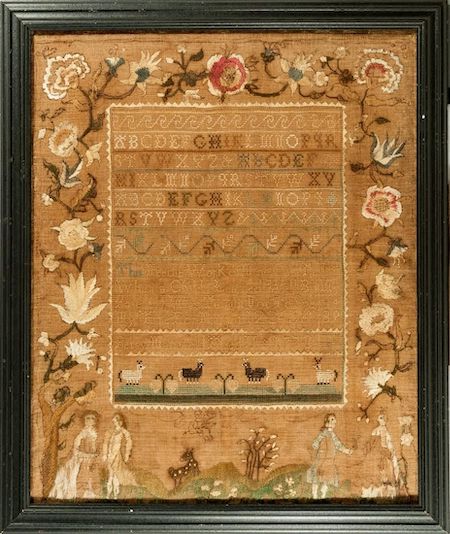 1773 needlework sampler by Betsy Mansfield of Salem, Mass., estimated at $4,500-$5,500