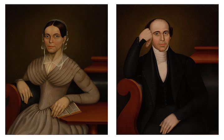 Portrait of a Lady and a Gentleman, attributed to Joseph Whiting Stock, together estimated at $2,500-$3,500. Image courtesy of Doyle and LiveAuctioneers