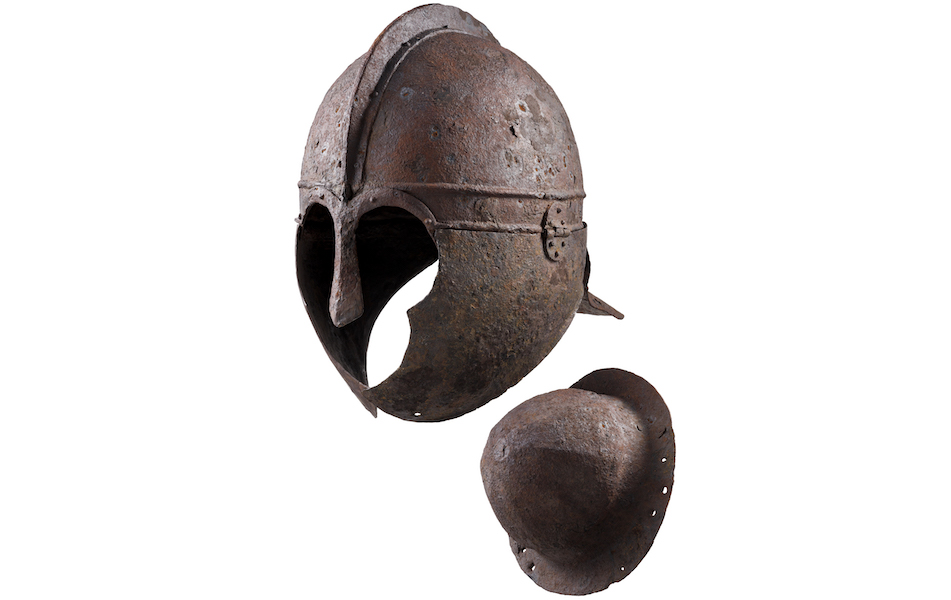 Roman iron crest helmet with shield boss, estimated at €35,000-€70,000