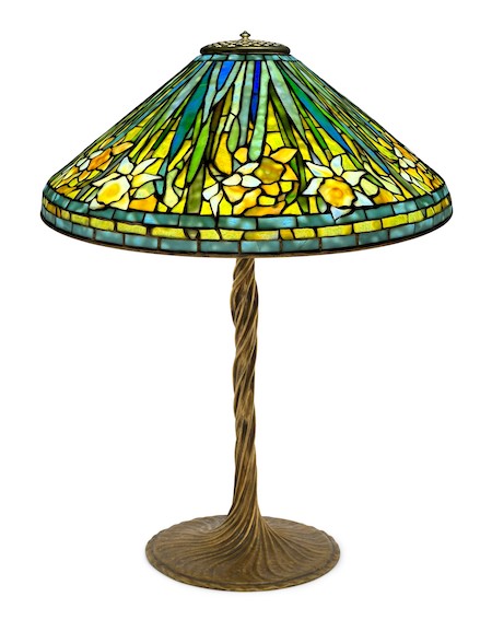 Circa-1910 Tiffany Studios Daffodil table lamp with Twisted Vine base, estimated at $50,000-$75,000 