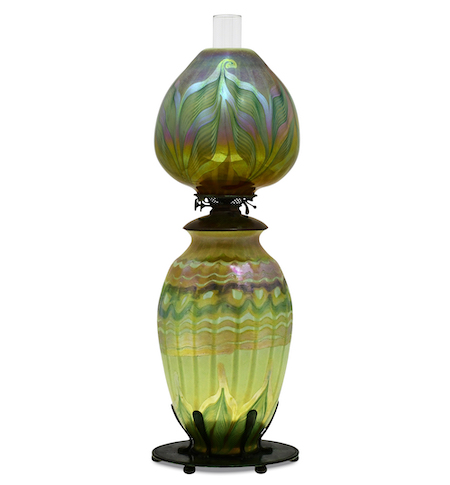 Circa-1900 Tiffany Studios Favrile glass decorated table lamp, estimated at $60,000-$80,000