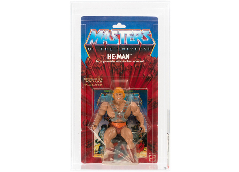 A Masters of the Universe He-Man Series 1/8 Back action figure on its blister card, with an AFA grade of 85 NM+, achieved $7,788 in March 2020. Image courtesy of Hake’s Auctions and LiveAuctioneers.