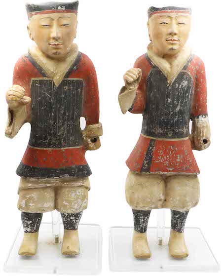 Pair of polychrome Han warriors, estimated at $10,000-$18,000. Image courtesy of Sarasota Estate Auction