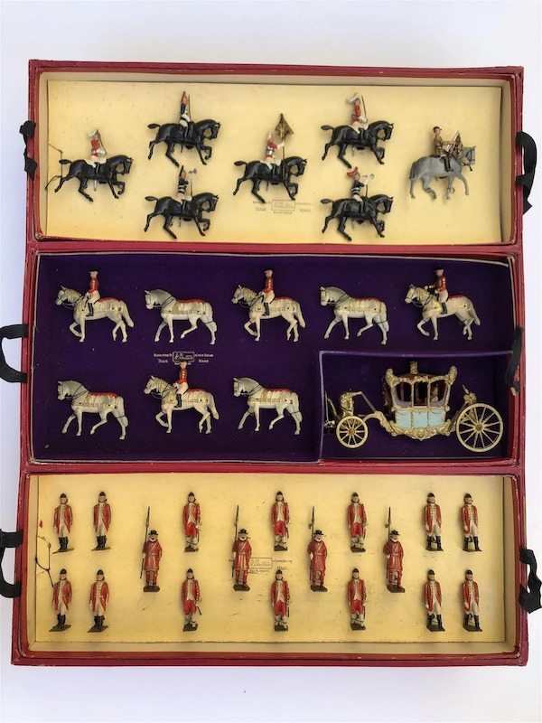 Britains, the venerated British toy soldier company, released set #2081 to mark Queen Elizabeth II’s coronation. The only known complete boxed example achieved $9,000 plus the buyer’s premium in April 2021. Image courtesy of Old Toy Soldier Auctions USA and LiveAuctioneers.