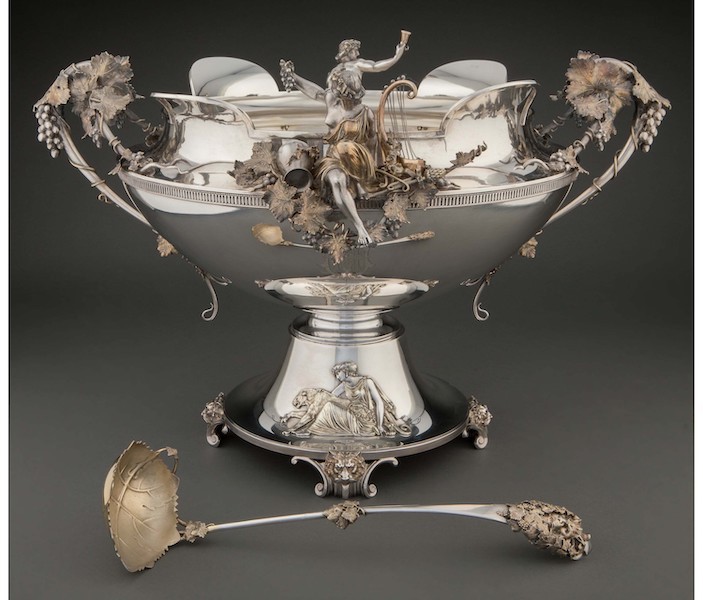 Circa-1870 Gorham partial gilt figural punch bowl with original ladle, $35,000. Image courtesy of Heritage Auctions, ha.com