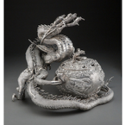 Meiji period Japanese silver dragon-form incense burner or censer, estimated at $50,000-$70,000. Image courtesy of Heritage Auctions, ha.com