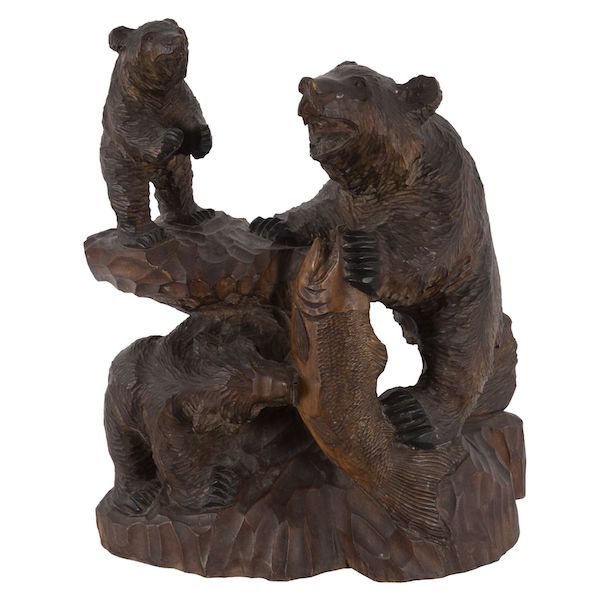 Circa-1940 carving of a mother bear with her cubs and a salmon, attributed to the Dube brothers of Quebec, estimated at CA$1,000-$1,500