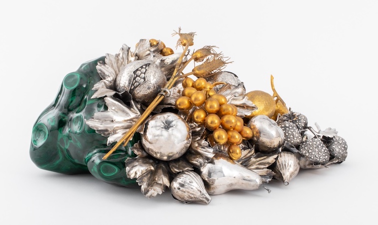 Gianmaria Buccellati silver and malachite centerpiece, estimated at $15,000-$25,000. Image courtesy of Auctions at Showplace