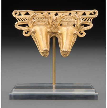 Cocle (Macaracas) gold deer head pendant, estimated at $10,000-$15,000. Image courtesy of Heritage Auctions, ha.com