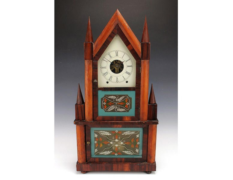 Circa-1840 double steeple fusee shelf clock, estimated at $1,000-$2,000