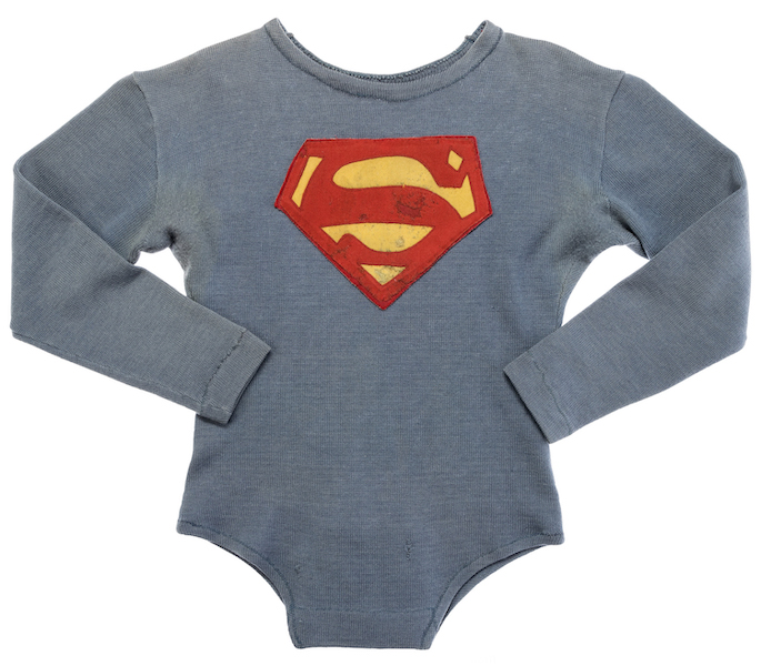 George Reeves ‘Superman’ tunic with padded muscle torso (not shown), estimated at $80,000-$120,000. Image courtesy of Heritage Auctions, ha.com