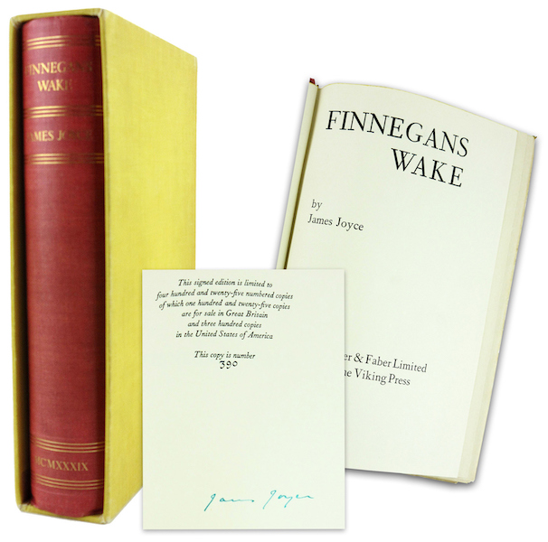 James Joyce-signed limited edition first edition copy of ‘Finnegans Wake,’ estimated at $7,000-$8,000