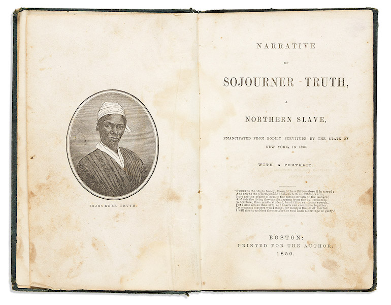 First edition of Sojourner Truth’s ‘Narrative of Sojourner Truth, a Northern Slave,’ estimated at $10,000-$15,000. Image courtesy of Swann Auction Galleries 