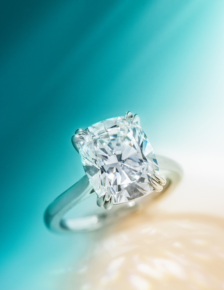 Ring with 5.02-carat cushion-cut diamond, $163,800