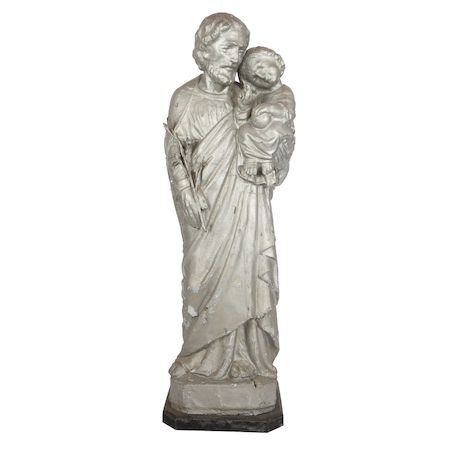 Circa-1880 sculpture by Louis Jobin of Joseph with the Christ child holding a globe, CA$5,015