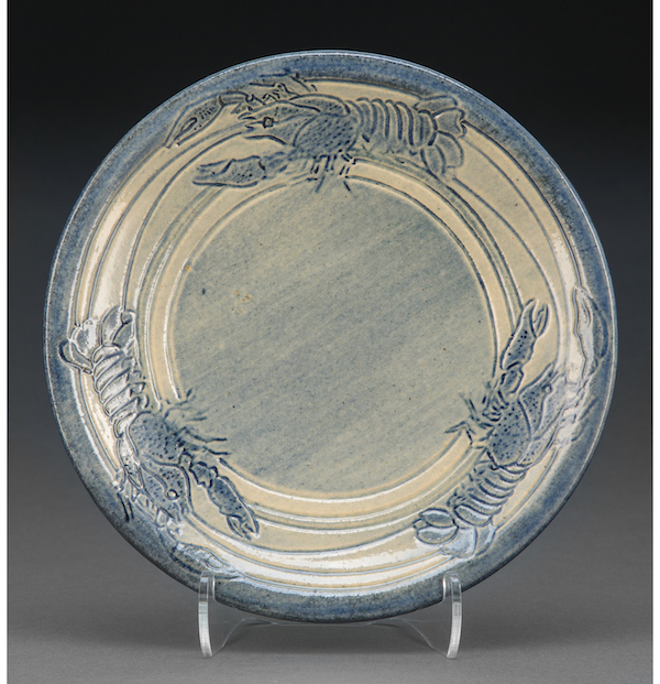 Newcomb College glazed ceramic crawfish plate decorated by Marie Levering Benson, estimated at $3,000-$5,000. Image courtesy of Heritage Auctions, ha.com