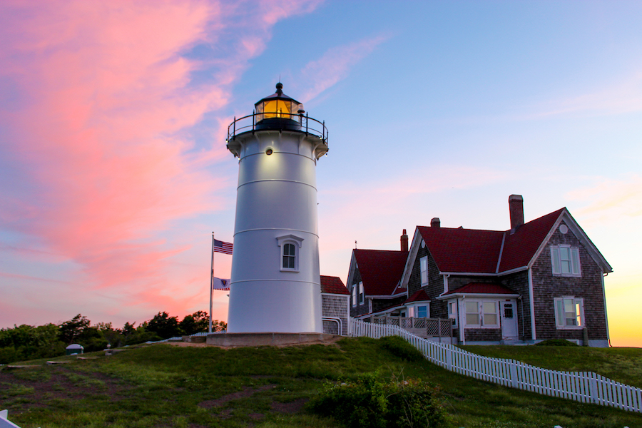 The Nobska Lighthouse in Falmouth, Mass. on Cape Cod, photographed in May 2018. It is one of six lighthouses that the U.S. government, via the General Services Administration, is offering at no cost to nonprofits, government agencies, educational organizations and other entities that are willing to care for them and make them available to the public. Image courtesy of Wikimedia Commons, photo credit Gregg Squeglia. Shared under the Creative Commons Attribution-Share Alike 4.0 International license.