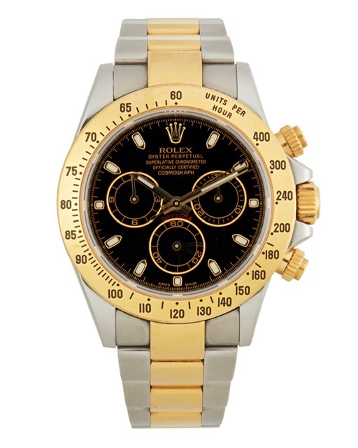 Rolex Cosmograph Daytona with two-tone stainless and 18K gold band, estimated at $20,000-$30,000 