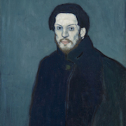 Pablo Picasso, ‘Self Portrait (Autoportrait),’ Paris, 1901. Oil on canvas, 81 by 61cm. Musee national Picasso-Paris, Dation Pablo Picasso, 1979 © 2023 Estate of Pablo Picasso / Artists Rights Society (ARS), New York. Photo: Mathieu Rabeau, Courtesy RMN-Grand Palais / Art Resource, NY
