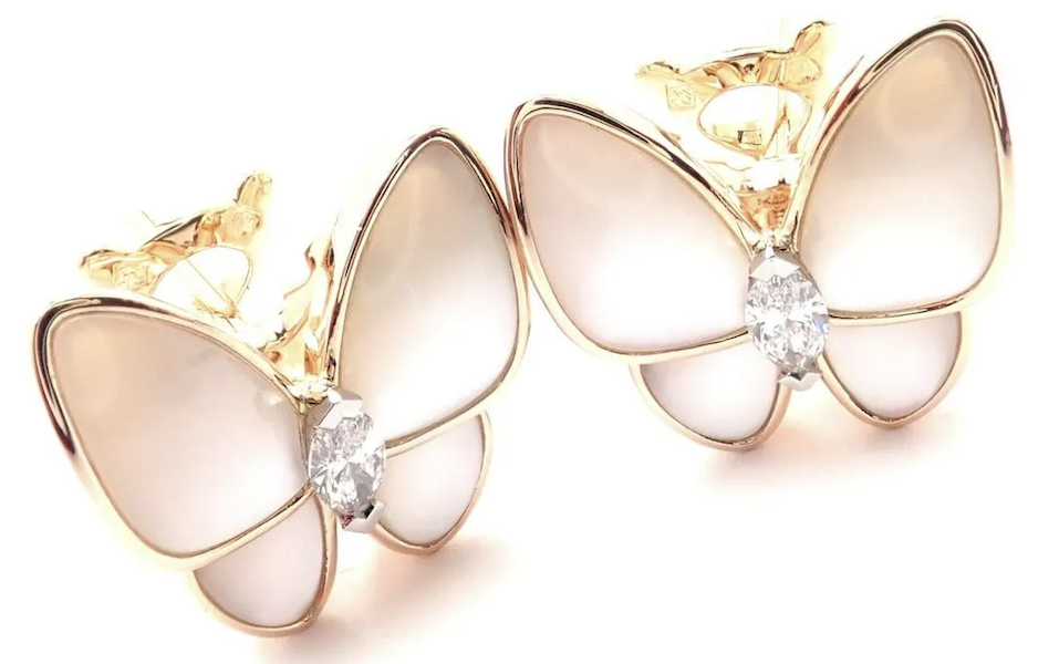 Van Cleef & Arpels butterfly-form earrings in 18K gold, diamonds and mother-of-pearl, estimated at $12,000-$14,000