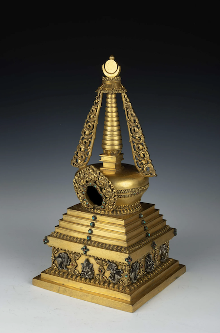 Qing dynasty gilt bronze Buddhist stupa niche tower, estimated at $4,000-$60,000