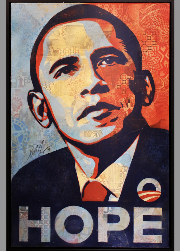 Shepard Fairey, ‘Hope,’ estimated at $1 million-$1.2 million. Image courtesy of Santa Monica Auctions and LiveAuctioneers