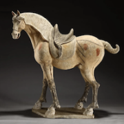 Large Tang dynasty painted pottery horse, estimated at $15,000-$30,000